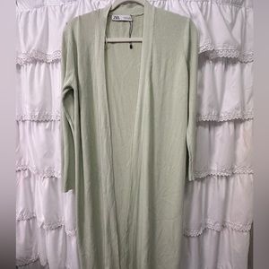 Long Ribbed Mint Cardigan